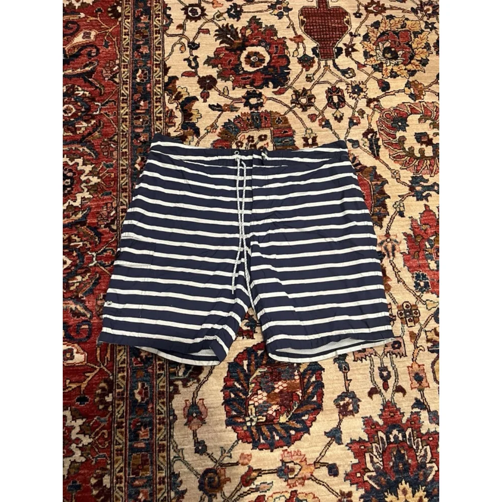 Men’s J.Crew Blue and White Nautical Stripe Swim Shorts Size 34